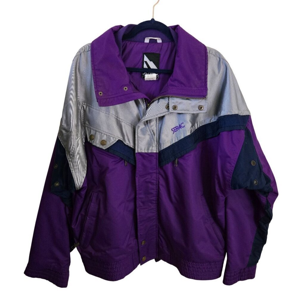 Serac Vintage Ski Snowboard Color Block Purple Gray Navy Jacket Size L